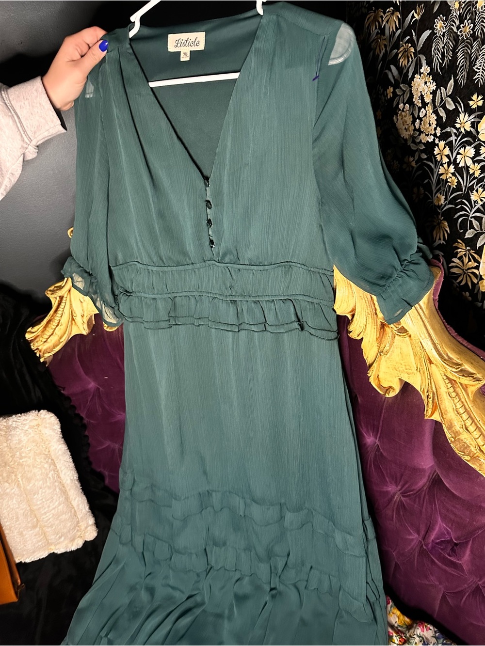 Listicle Teal Green Maxi Dress with Ruffle Waist